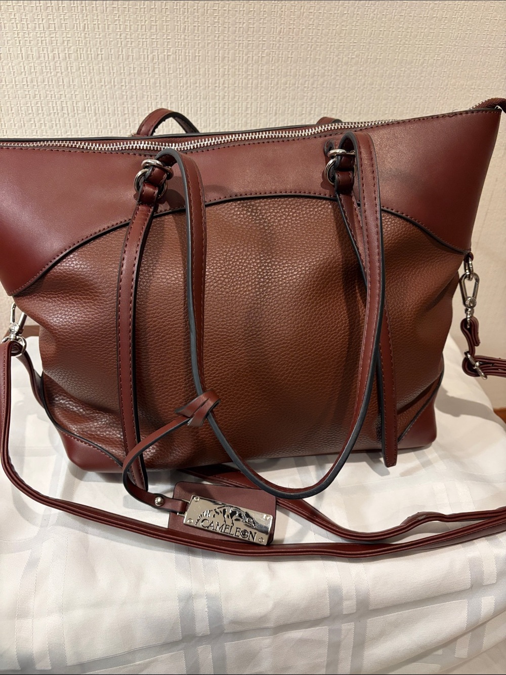 Cameleon Brown Pebbled Vegan Leather Concealed Carry Tote Shoulder Bag